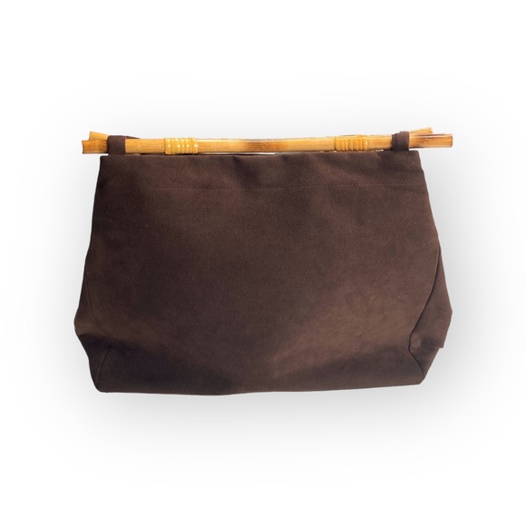 90’s: Julie Brown ꕥ Bamboo Boho Top Handle Satchel Bag ꕥ Chocolate Micro Suede ꕥ - Picture 13 of 16